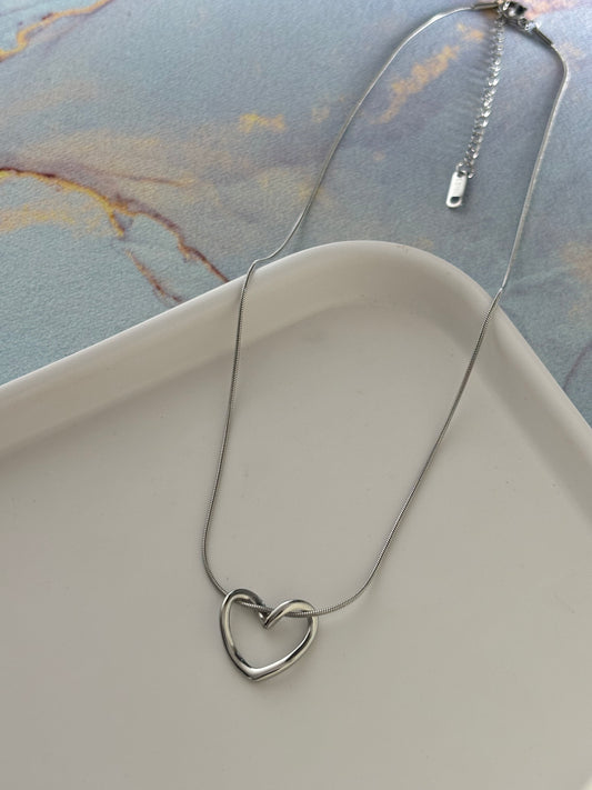 Heart Outline Silver Necklace