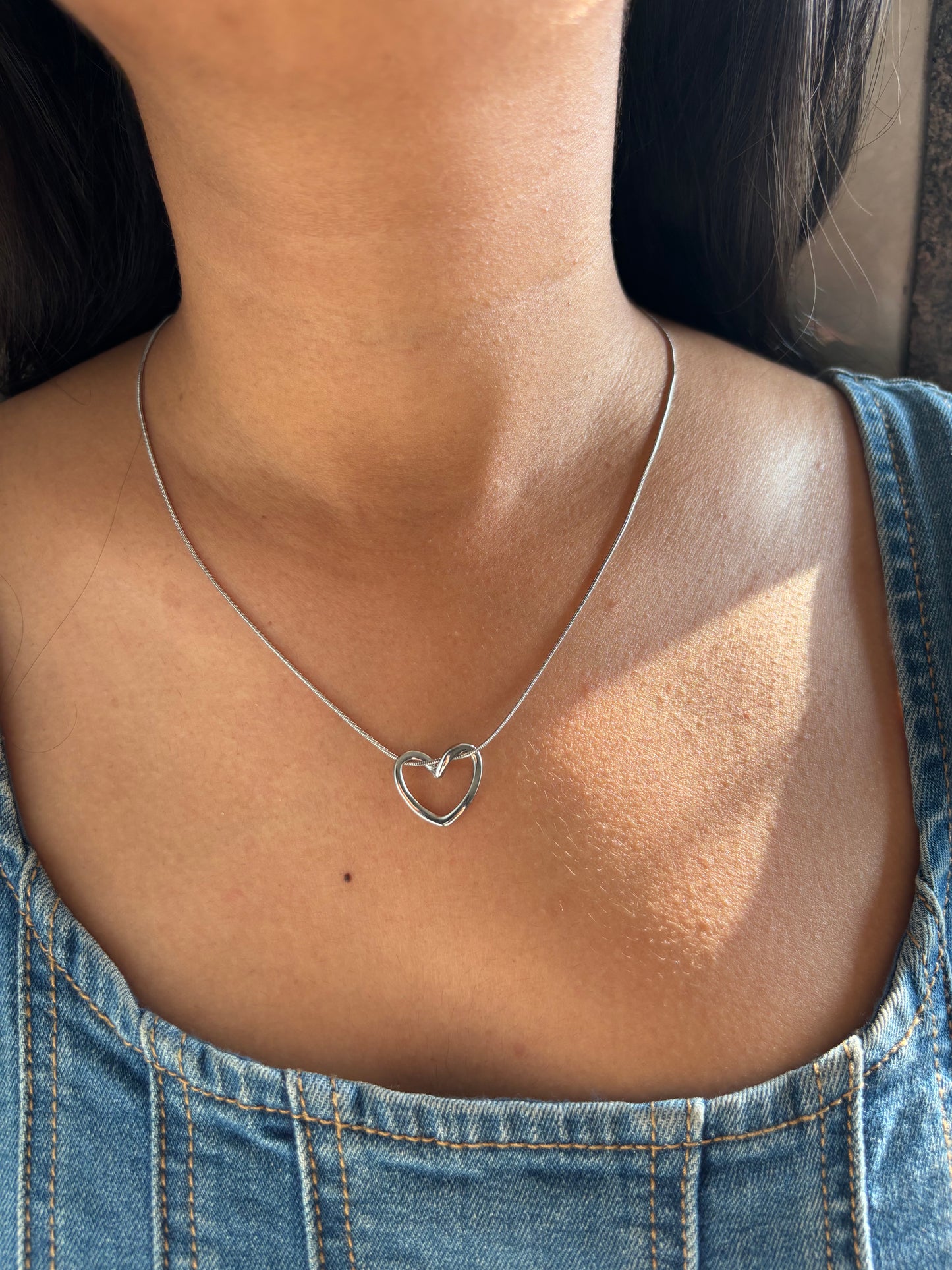 Heart Outline Silver Necklace