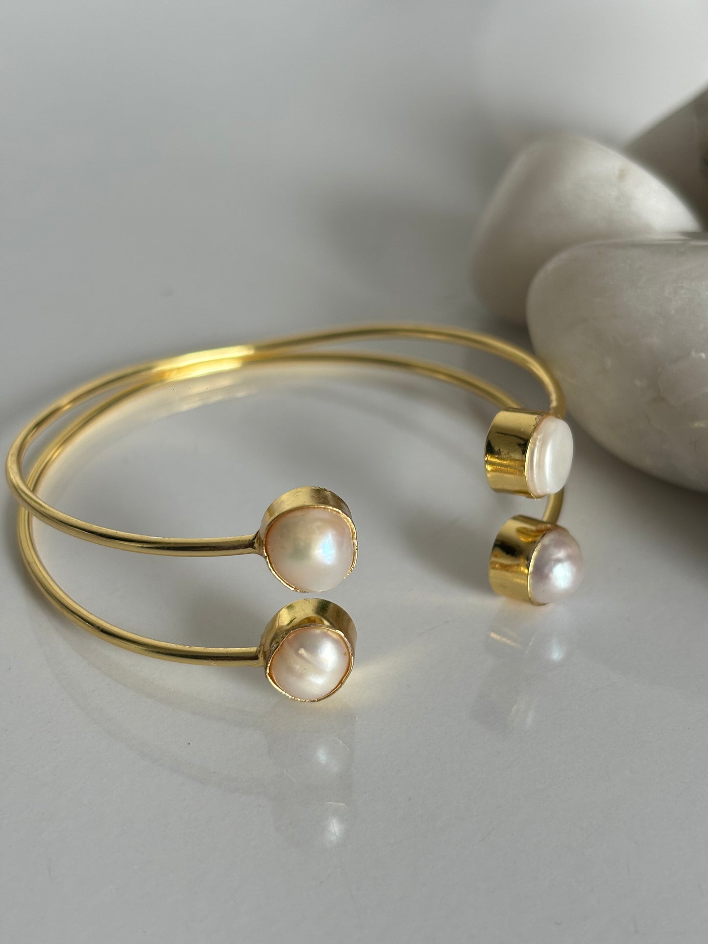 Double-line Pearl Cuff Brass