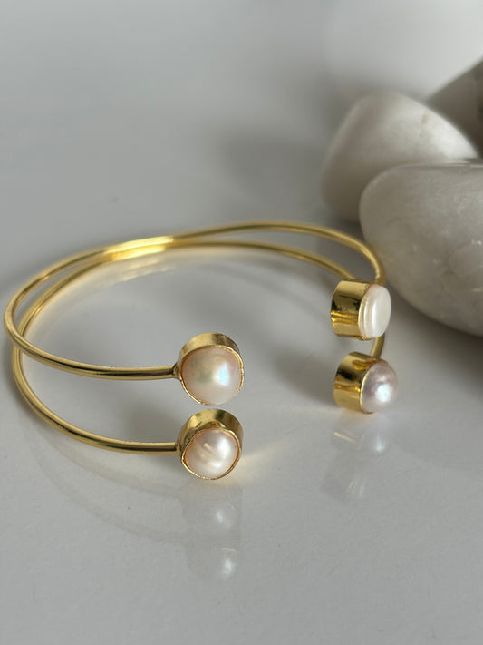 Double-line Pearl Cuff Brass