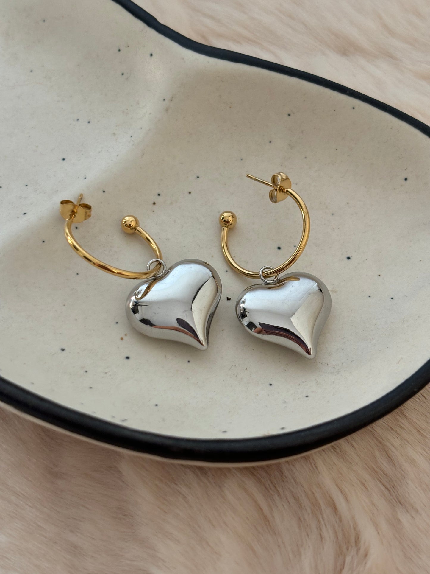 Bold Heart Earrings - Silver