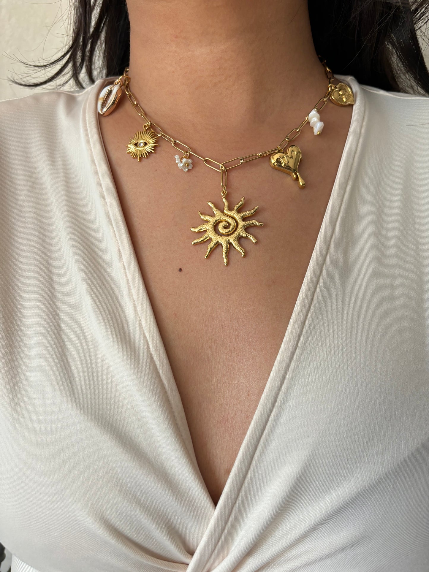 Sun-Drip Chunky Charm Necklace