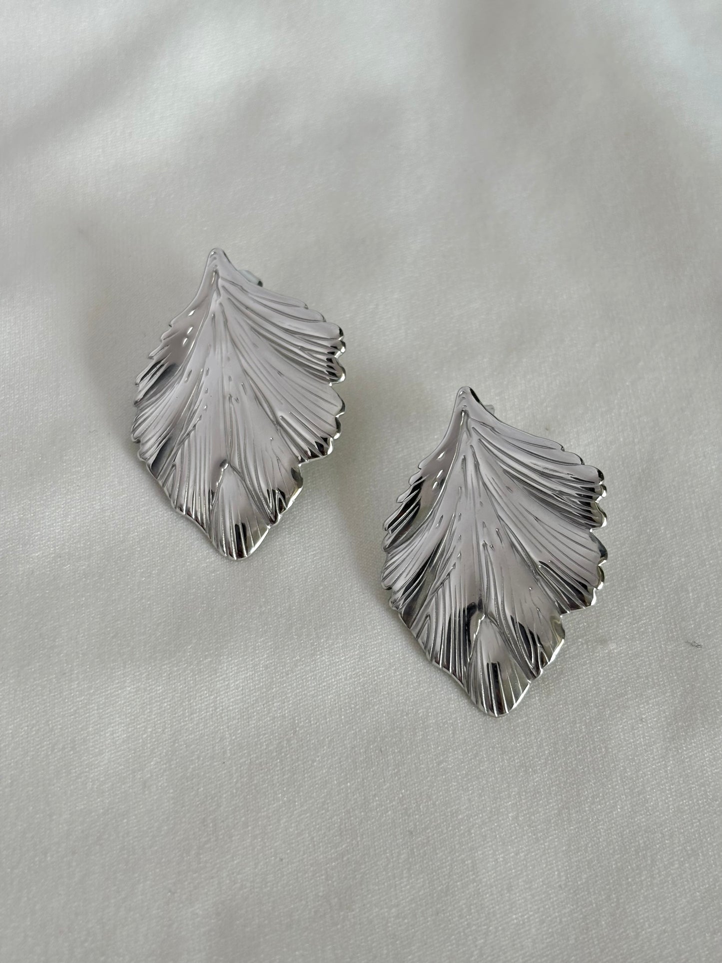 Leaf Silver Earrings-Stainless Steel