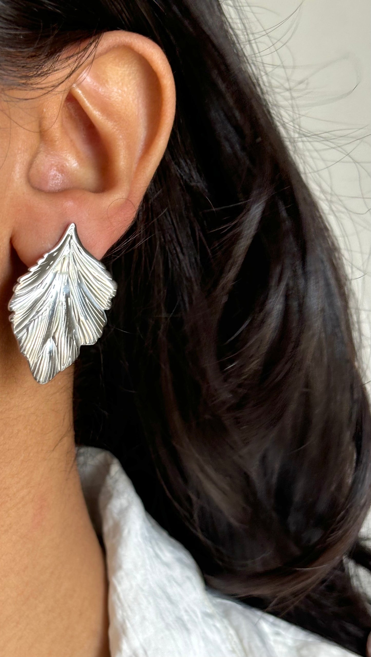 Leaf Silver Earrings-Stainless Steel