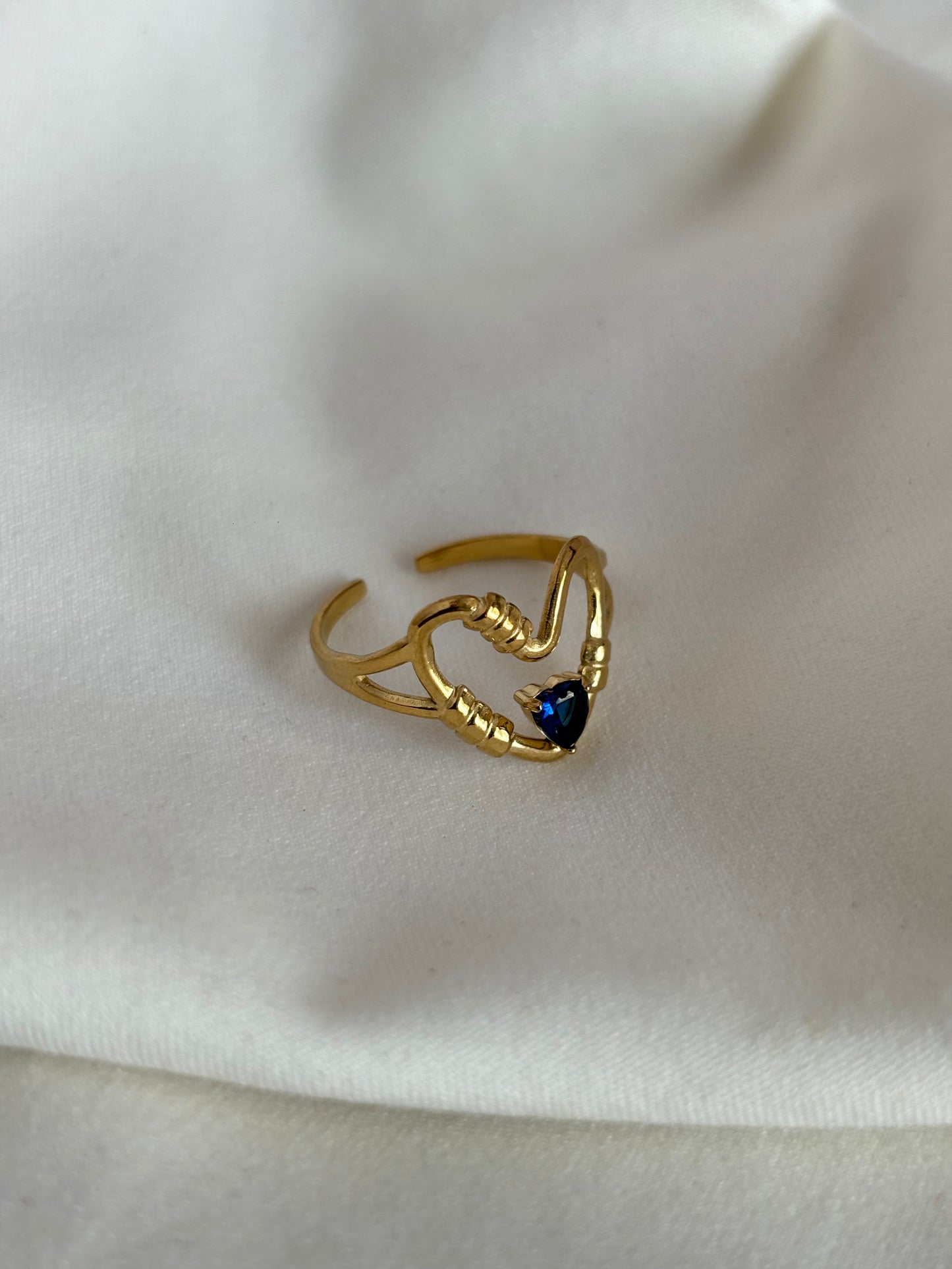 Blue Diamond Heart Adjustable Ring