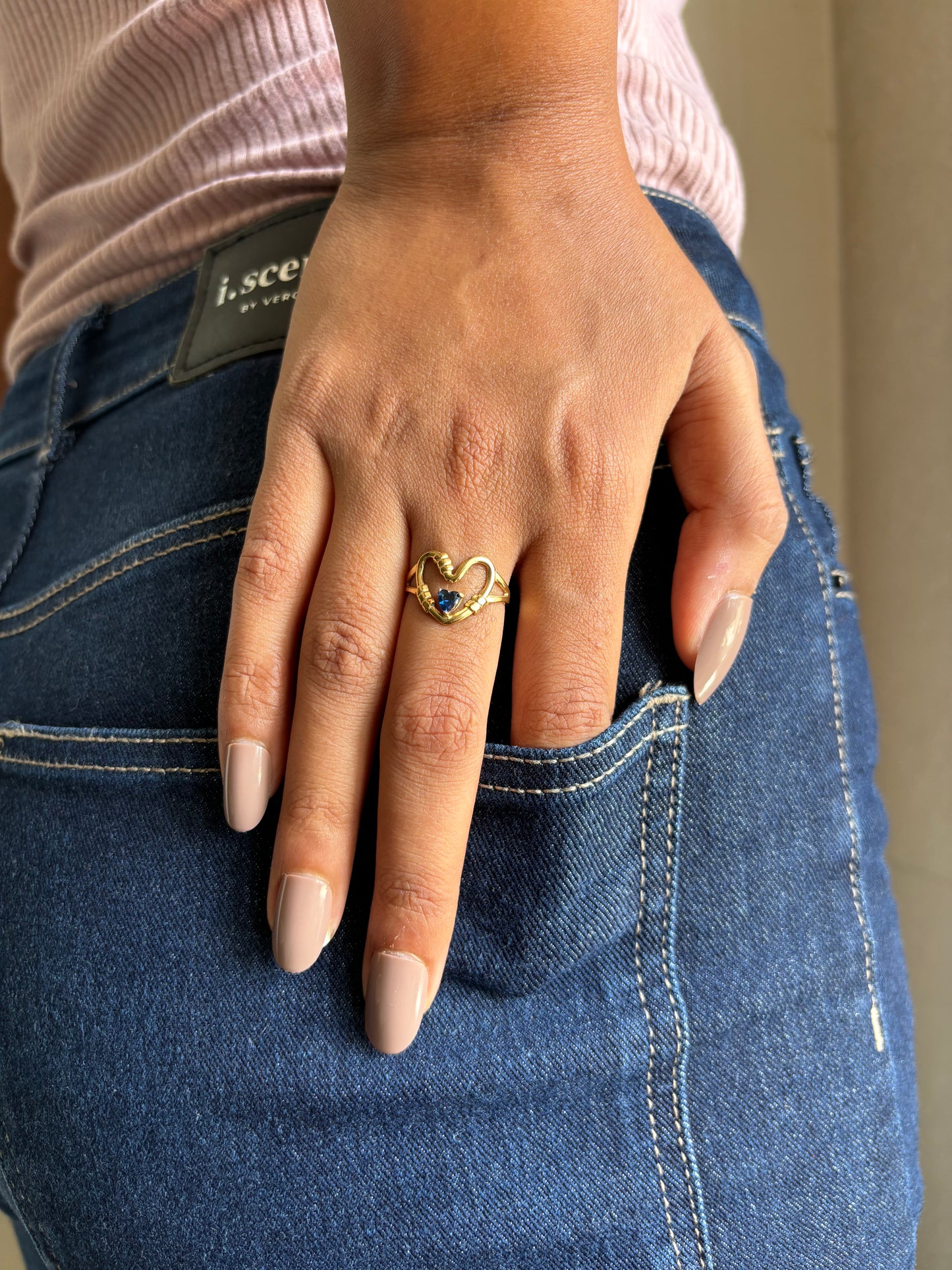 Blue Diamond Heart Adjustable Ring