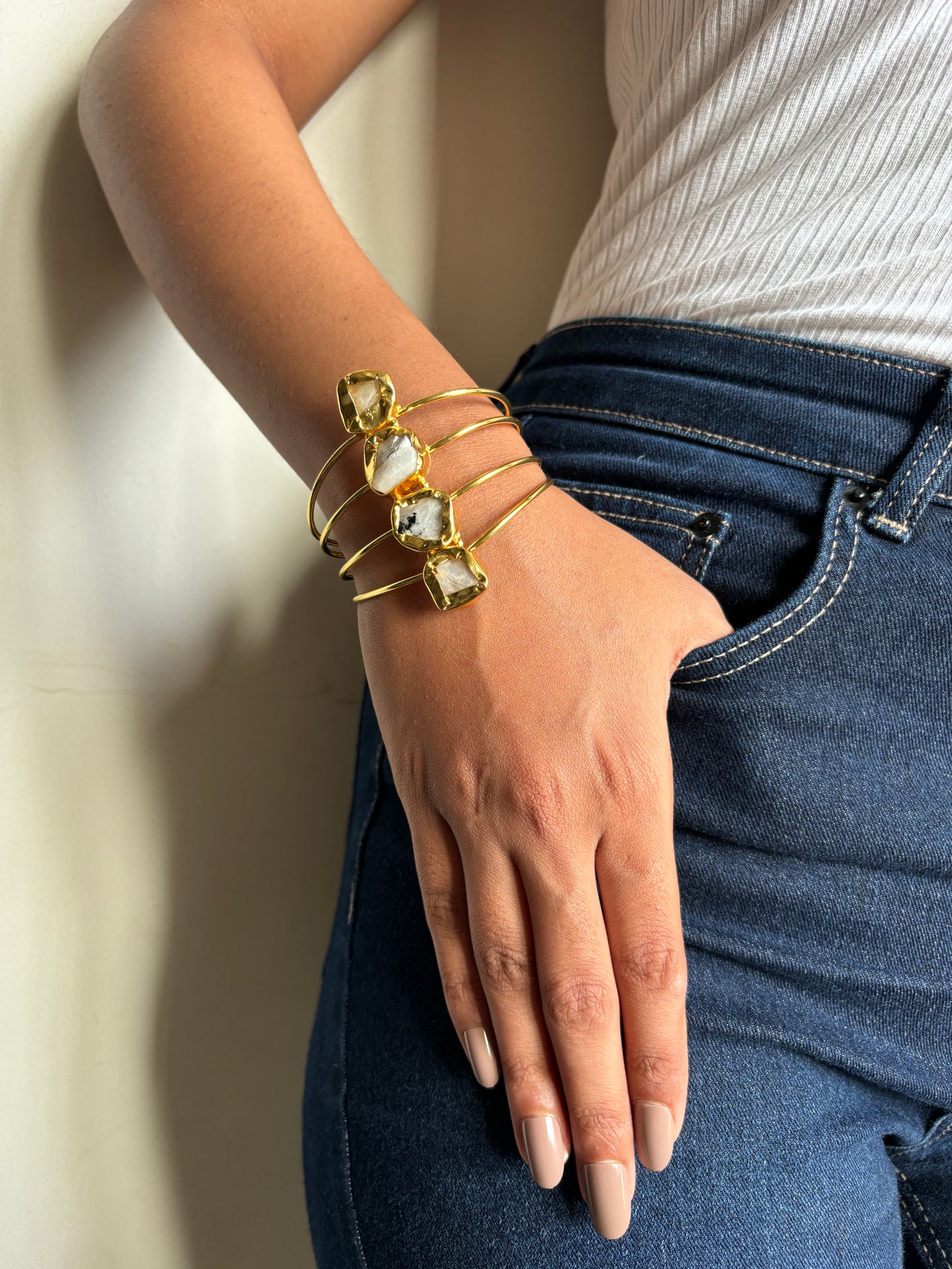 Moonstone Adjustable Cuff - Brass