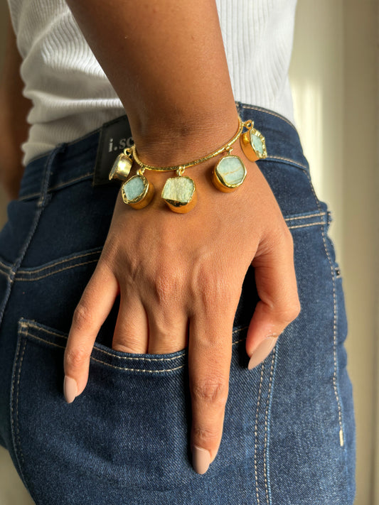 Sea Mist Charm Adjustable Cuff- Brass