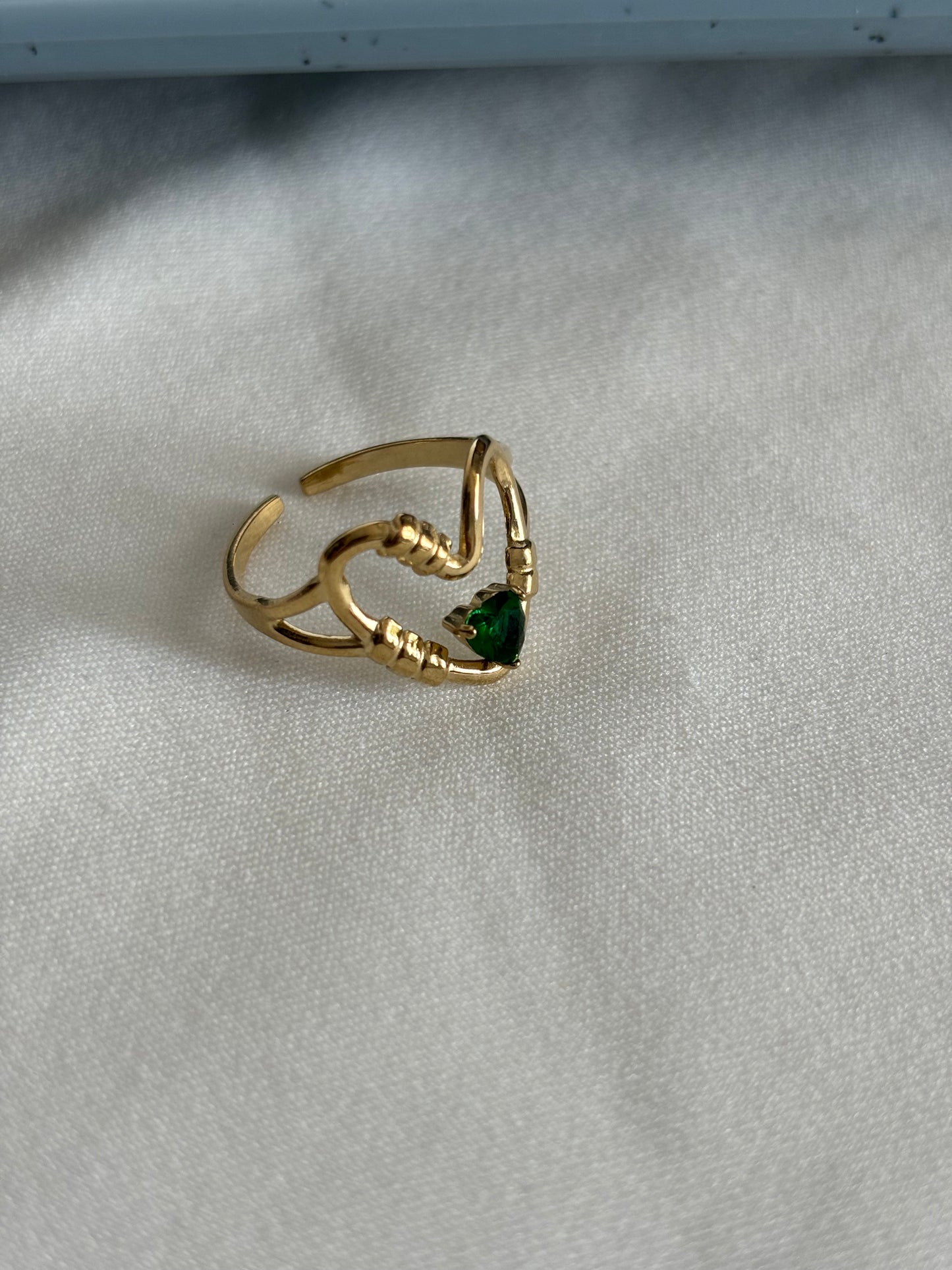 Green Diamond Heart Adjustable Ring