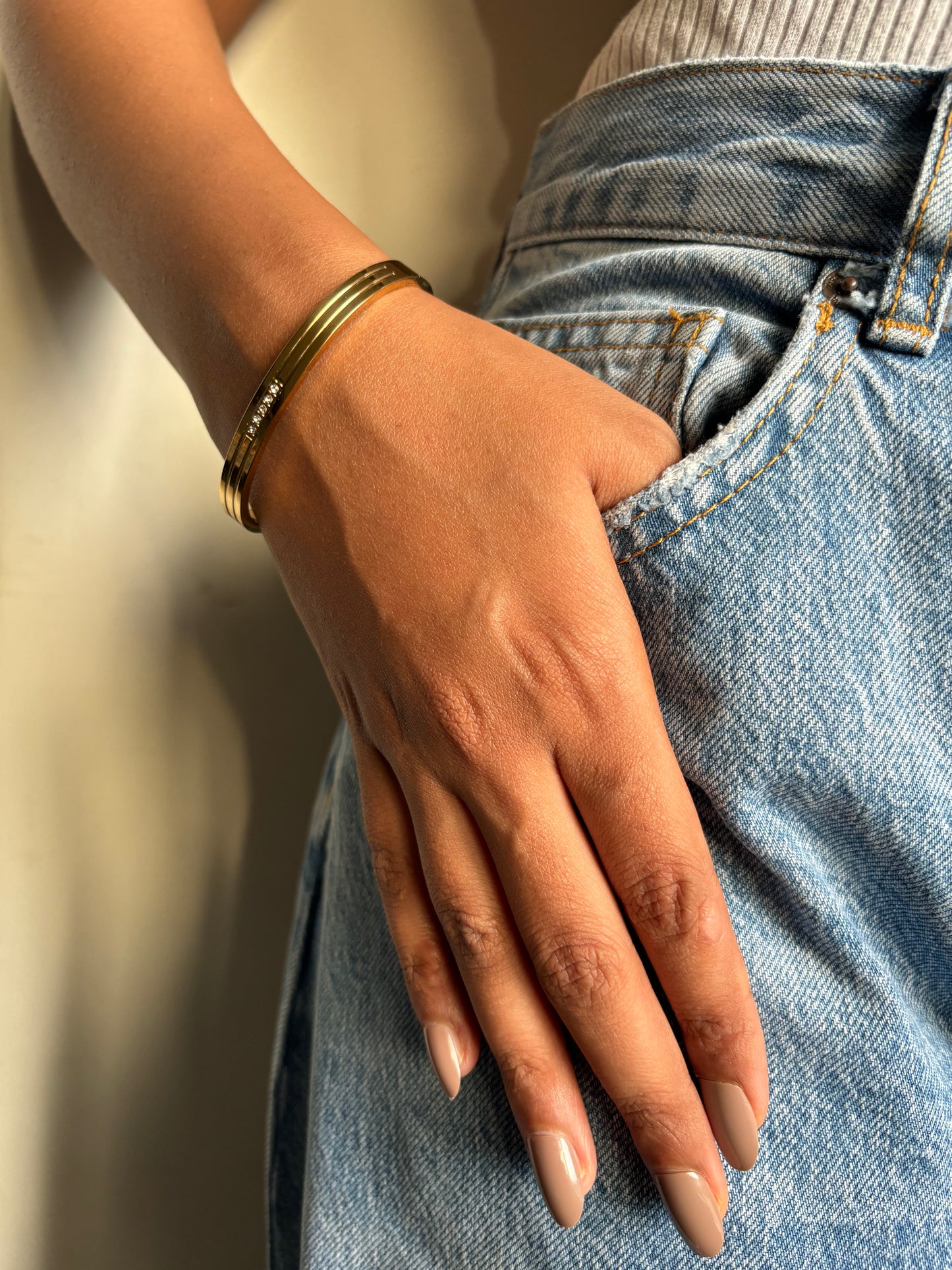 Stripe Studded Gold Bracelet