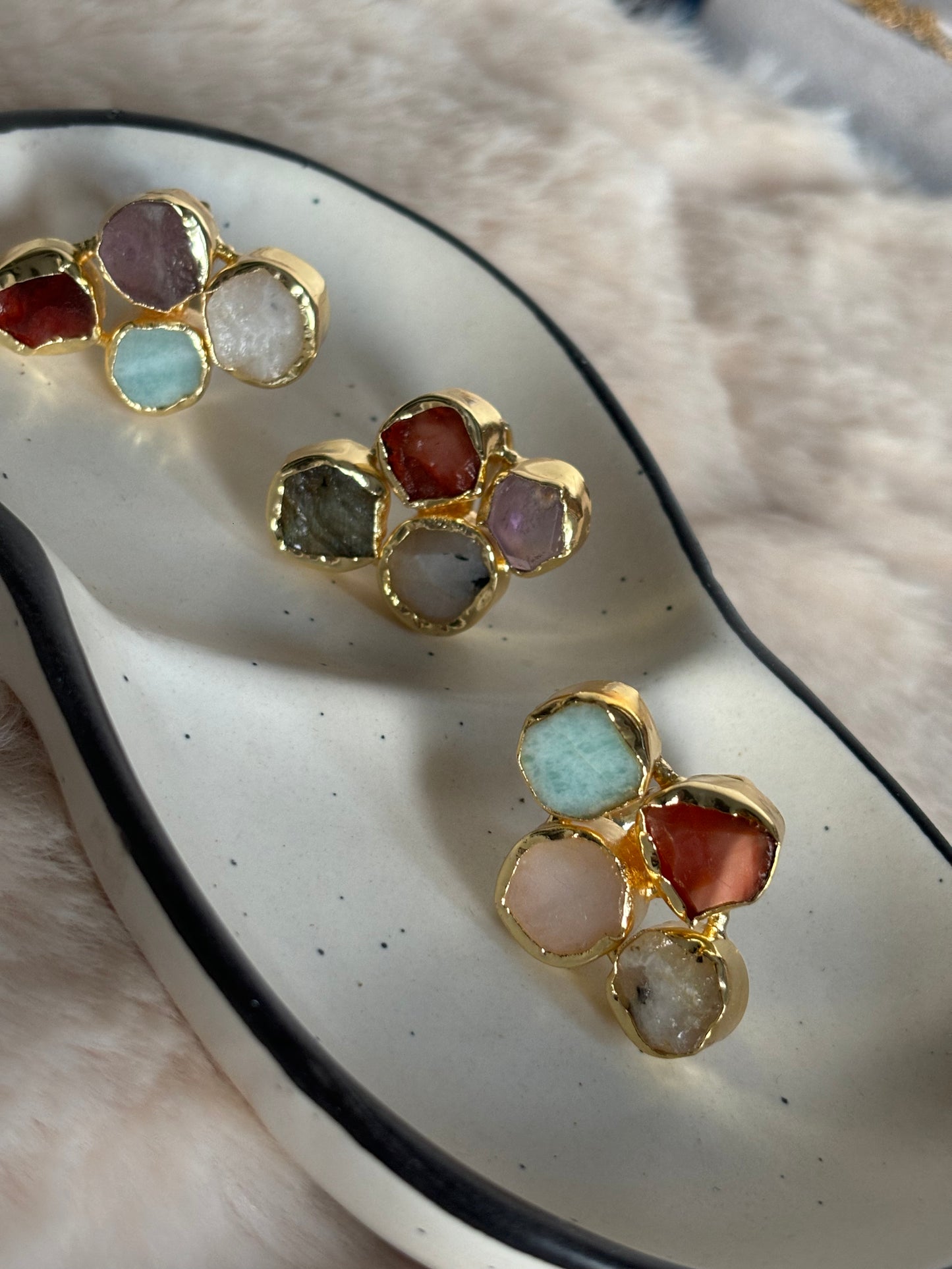 Four Color Natural stone Adjustable Ring Brass