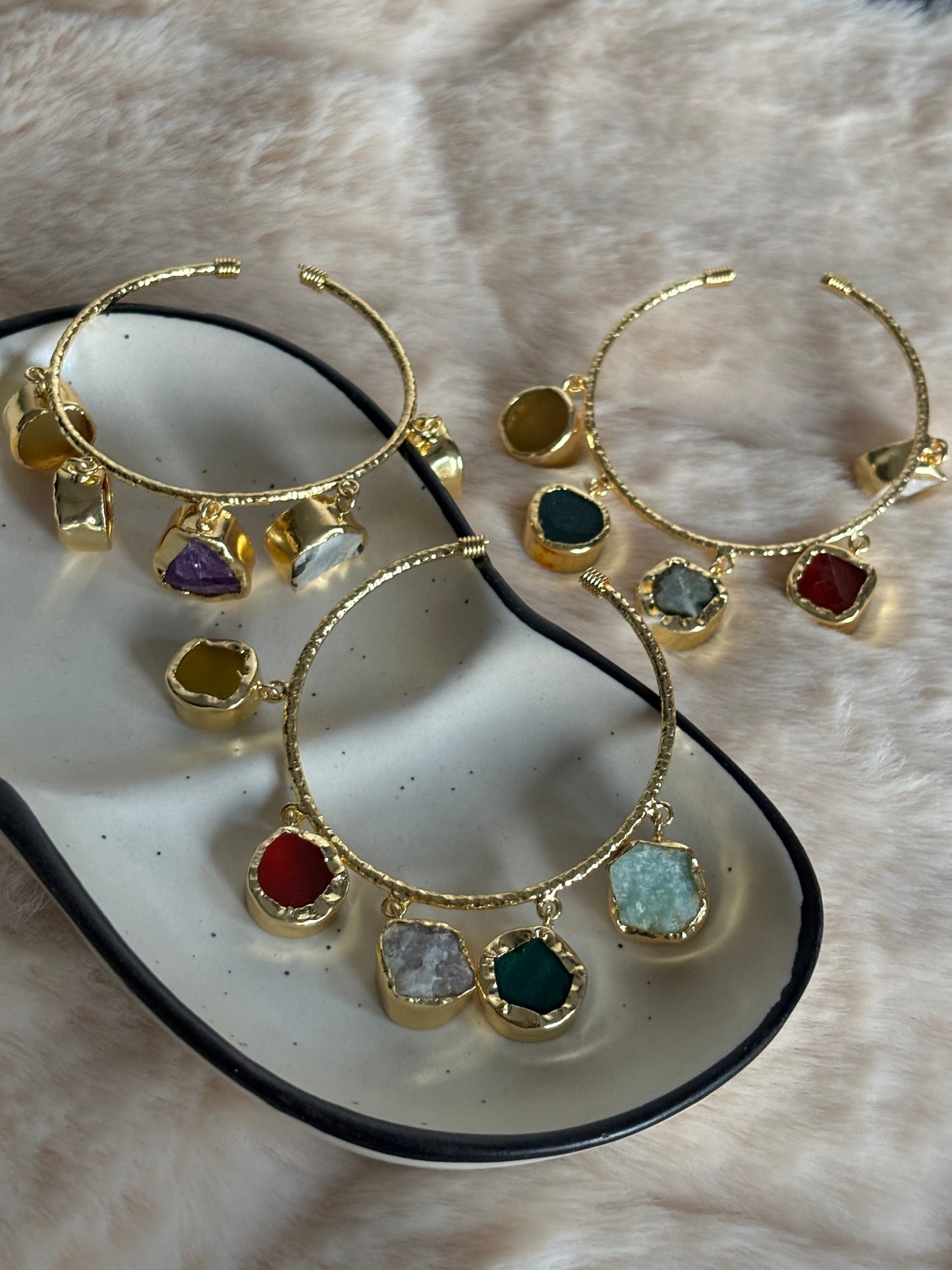 Multi-color Charm Adjustable Cuff - Brass