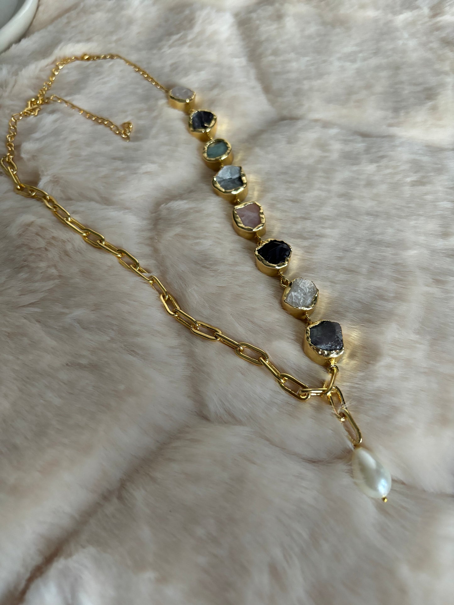 Pearl Drop Multi-color Chain Brass