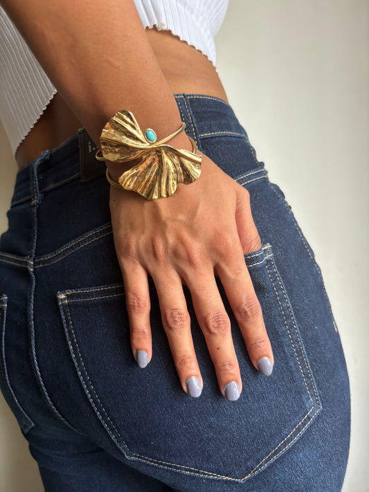 Lazuli Feather Adjustable Cuff - Stainless Steel