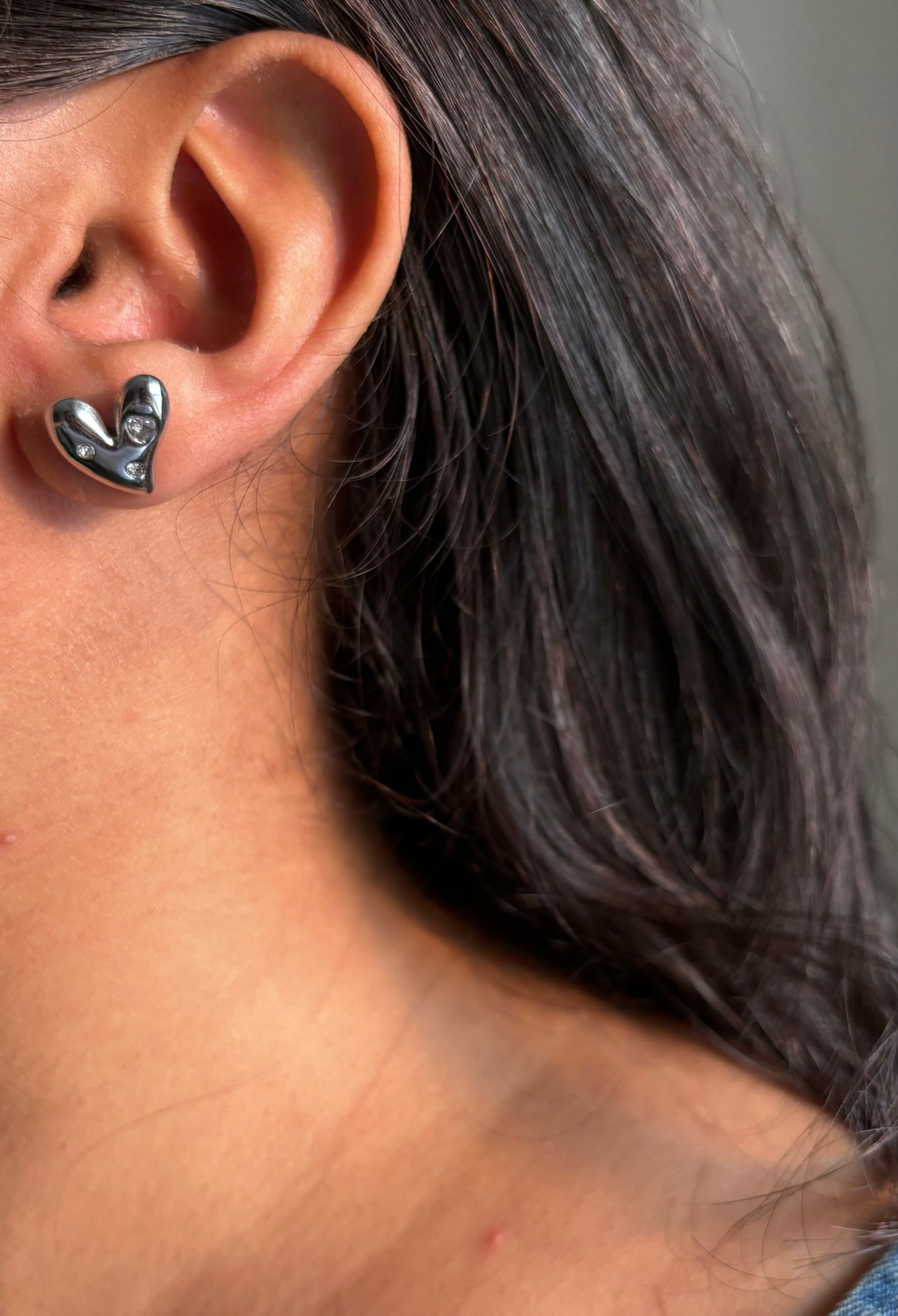 Silver Studded Heart Earrings